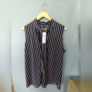 Brand new Ann Taylor tie front vertical striped stretchy sleeveless blouse